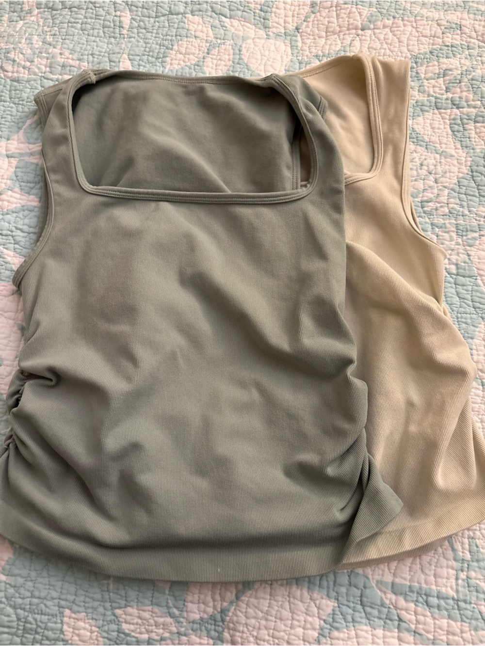 Women’s Square Neck Tank Tops - Sage and soft yellow - women’s small